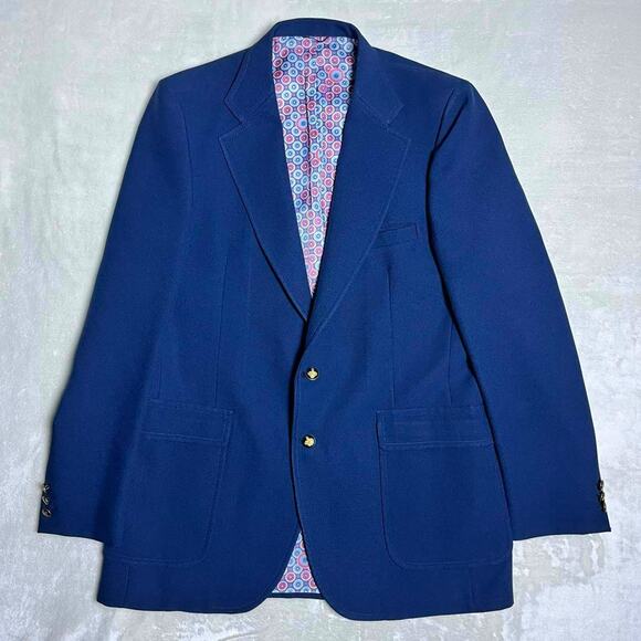Vintage 60's Blazer Large Navy Groovy Lining Gold Medallion Buttons 70's Party - Picture 1 of 11